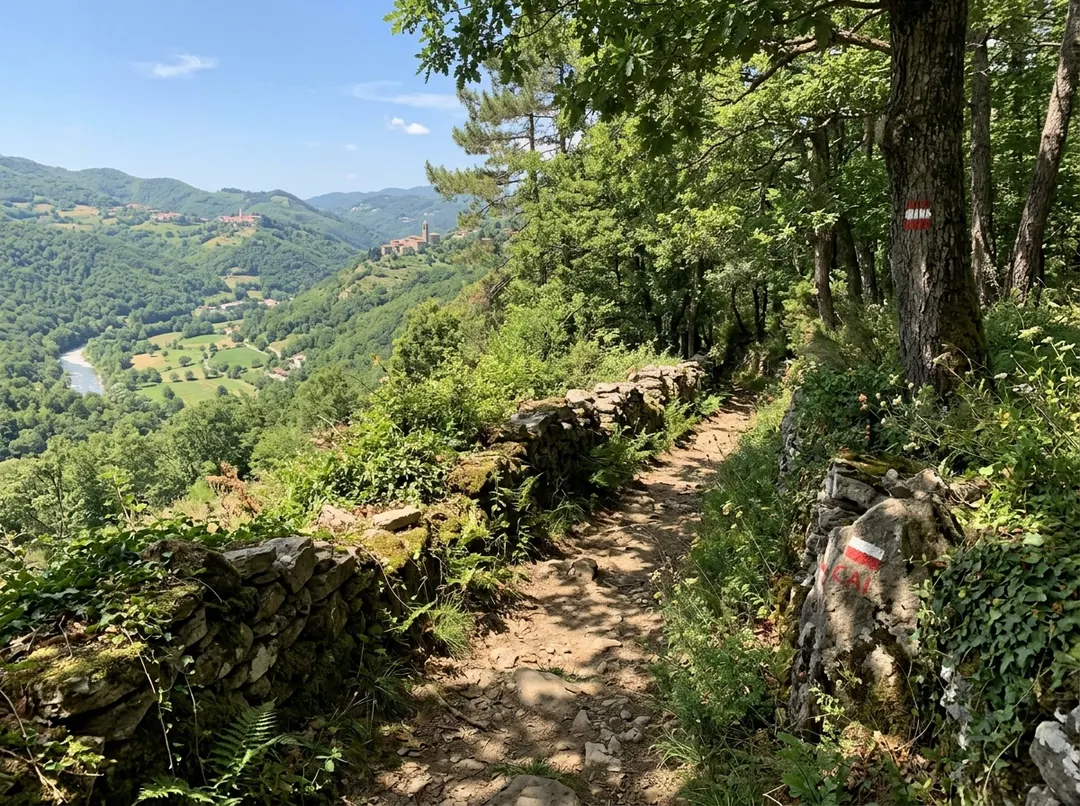 Sentiero tra gli alberi che parte dal podere